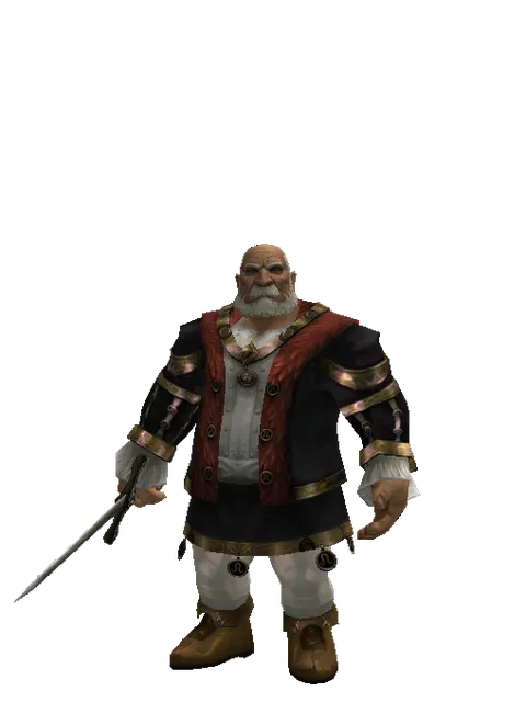 Old Knight Sword on a male Dwarf, front view