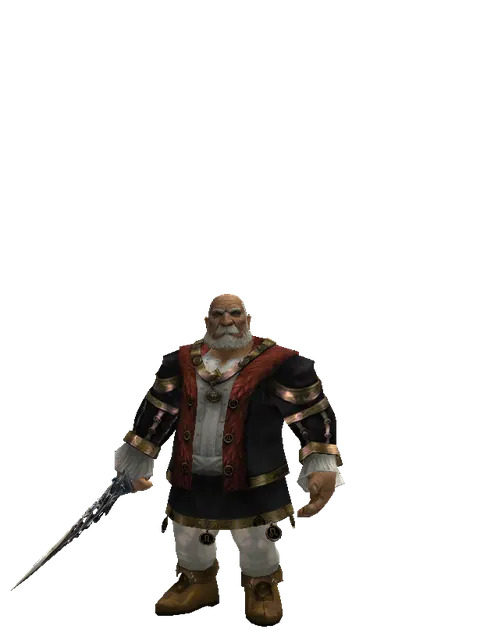 Sword of Damascus on a male Dwarf, front view