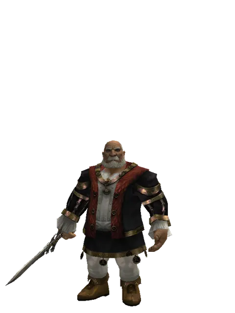Sword of Whispering Death on a male Dwarf, front view