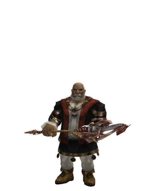Dragon Hunter Axe on a male Dwarf, front view
