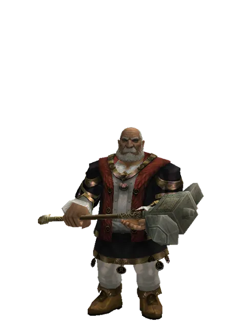 Dwarven Hammer on a male Dwarf, front view