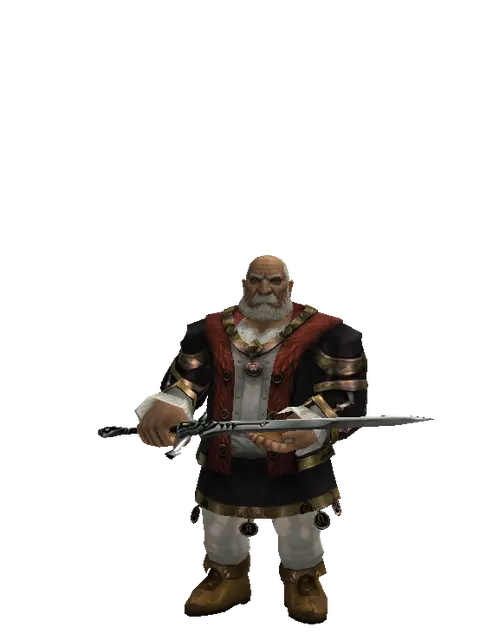 Claymore on a male Dwarf, front view
