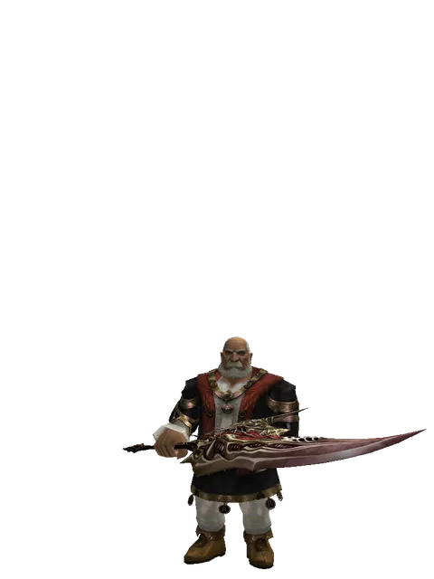 Demonic Sword Zariche on a male Dwarf, front view