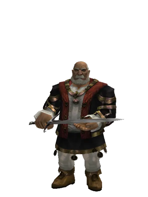 Old Knight's Sword on a male Dwarf, front view
