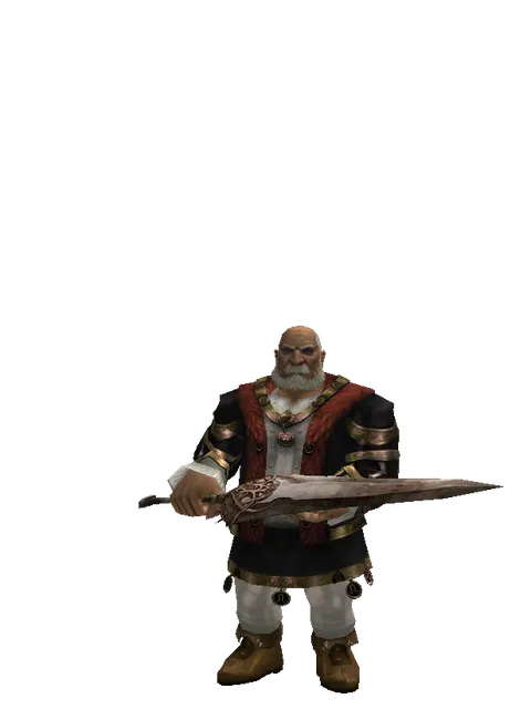 Pa'agrian Sword on a male Dwarf, front view