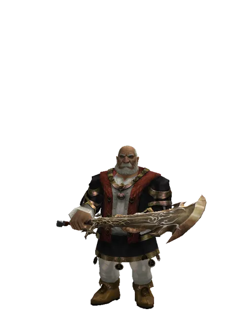 Sword of Ipos on a male Dwarf, front view
