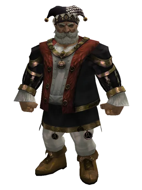 Black Jester Hat (?) on a male Dwarf, front view
