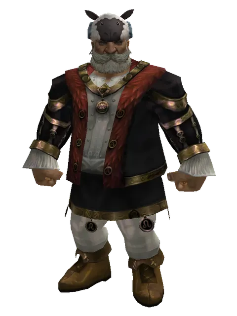 Black Sheep Hat on a male Dwarf, front view