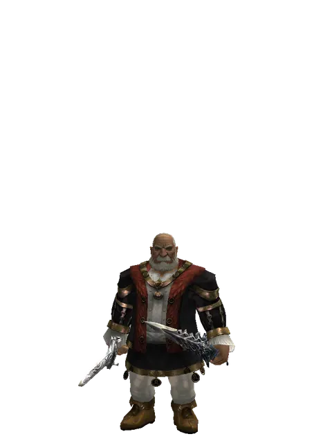 Damascus * Tallum Blade on a male Dwarf, front view
