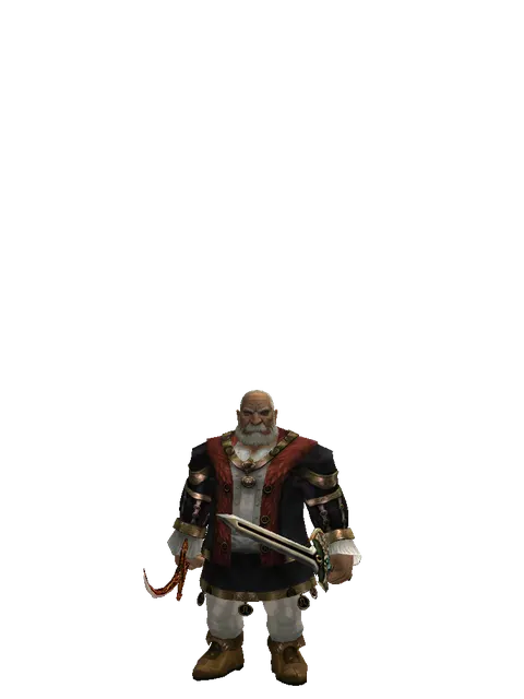 Shamshir*Sword of Delusion on a male Dwarf, front view