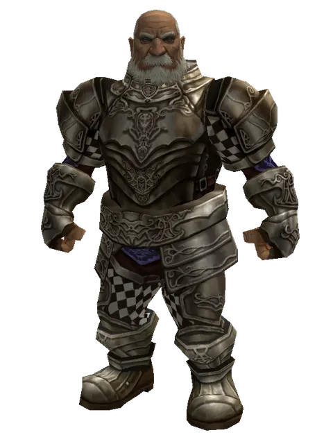 Fullplate (heavy armor) on a male Dwarf, front view