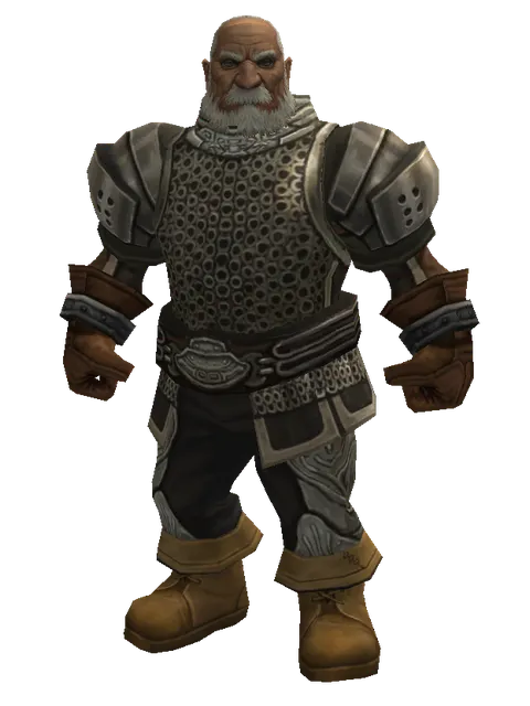 Ring Mail (heavy armor) on a male Dwarf, front view