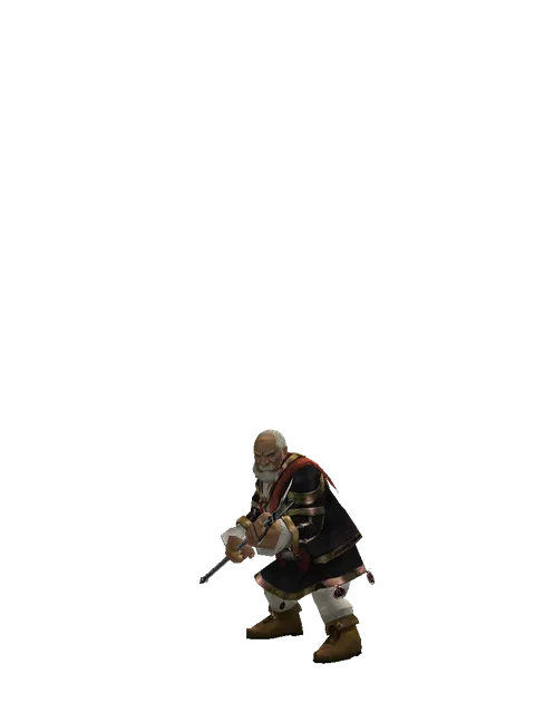 Guard Spear on a male Dwarf, front view
