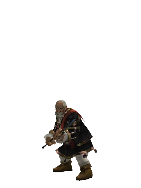Halberd on a male Dwarf, front view
