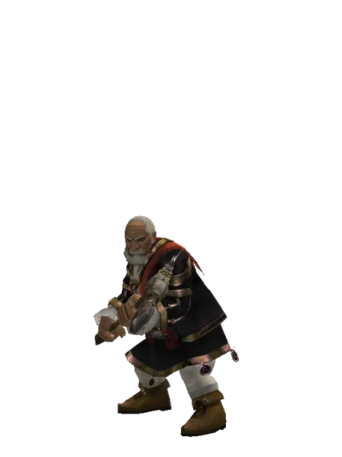 Orcish Poleaxe on a male Dwarf, front view