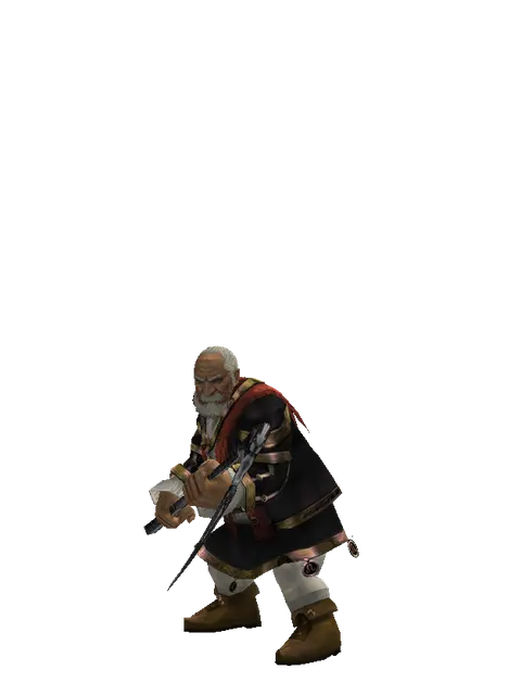 Scythe on a male Dwarf, front view