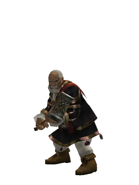 War Pick on a male Dwarf, front view