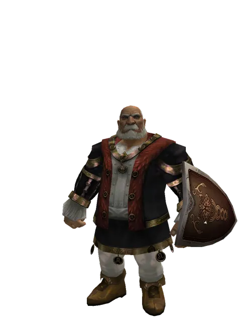 Brigandine Shield on a male Dwarf, front view