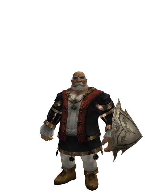 Full Plate Shield on a male Dwarf, front view