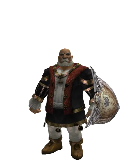 Imperial Crusader Shield on a male Dwarf, front view