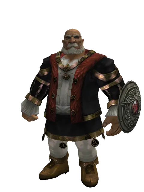 Shield of Pledge on a male Dwarf, front view