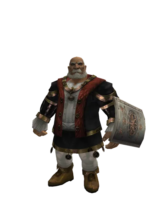 Tower Shield on a male Dwarf, front view