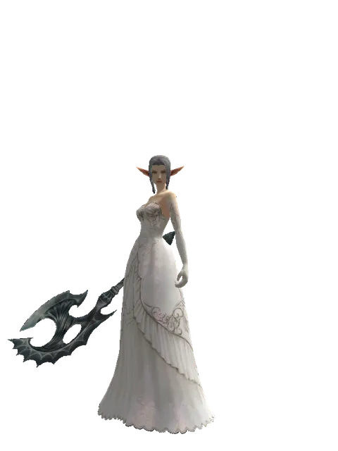 Art of Battle Axe on a female Elf, front view