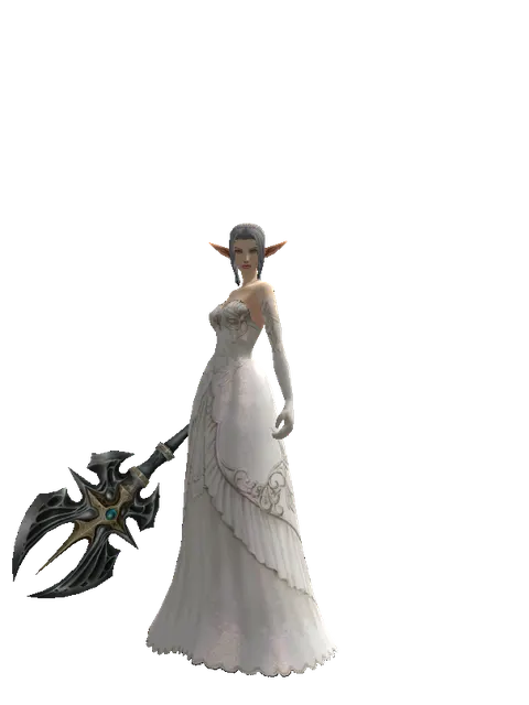 Barakiel's Axe on a female Elf, front view