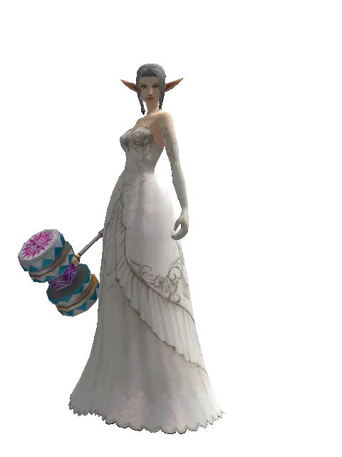 Blue Clown Hammer on a female Elf, front view