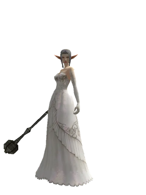 Flanged Mace on a female Elf, front view