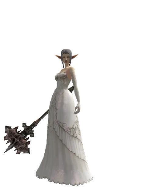 Silver Axe on a female Elf, front view
