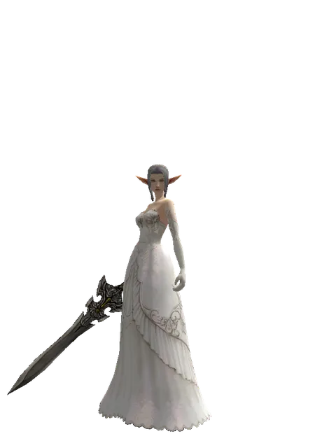 Sword of Whispering Death on a female Elf, front view