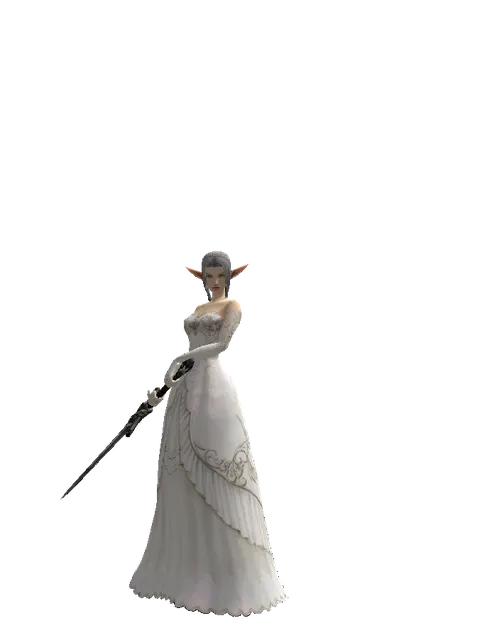 Claymore on a female Elf, front view
