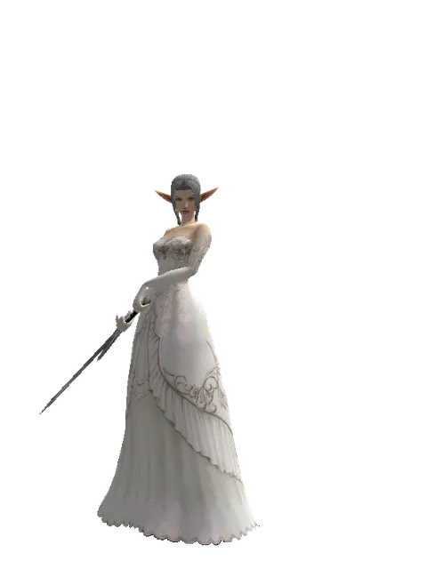 Red Sunset Sword on a female Elf, front view