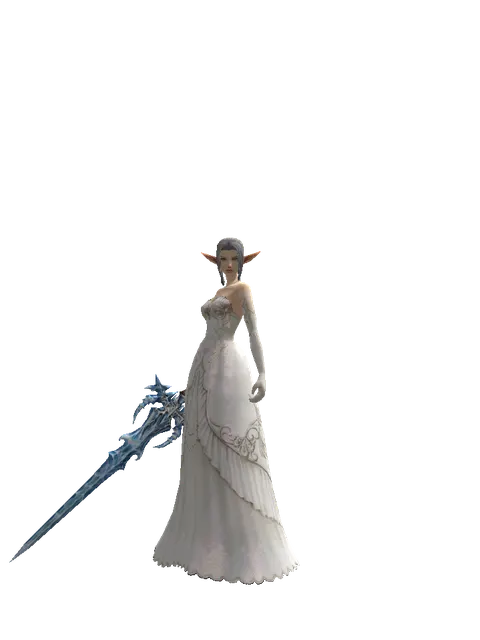 Sirra's Blade on a female Elf, front view
