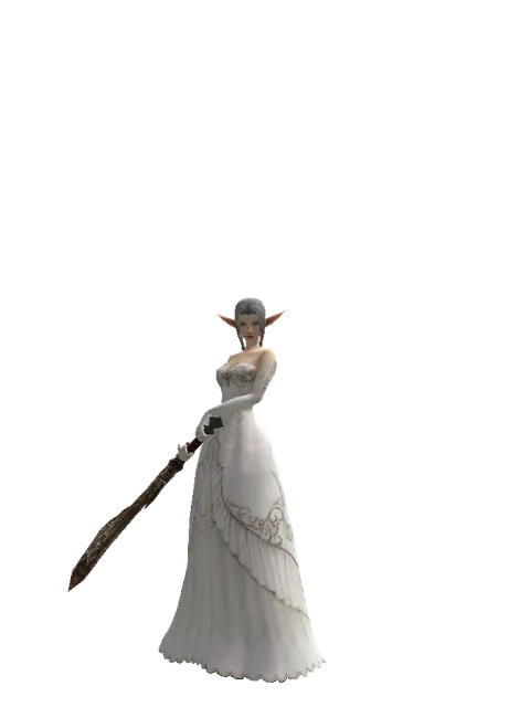 Sword of Ipos on a female Elf, front view