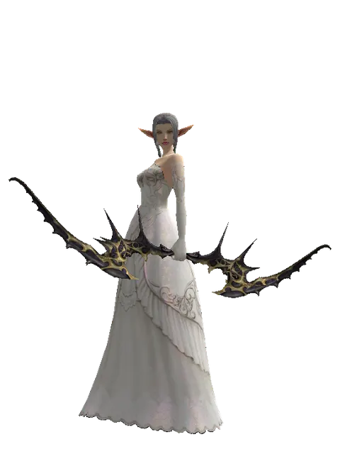 Dark Elven Long Bow on a female Elf, front view