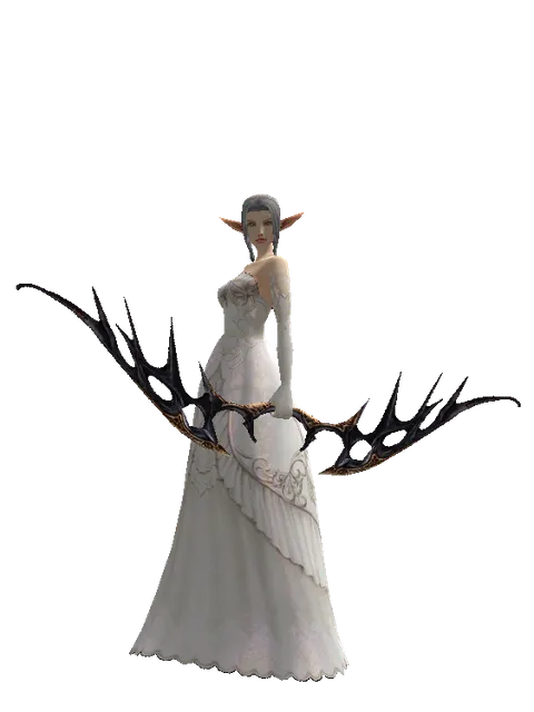Traveler's Dark Elven Bow on a female Elf, front view