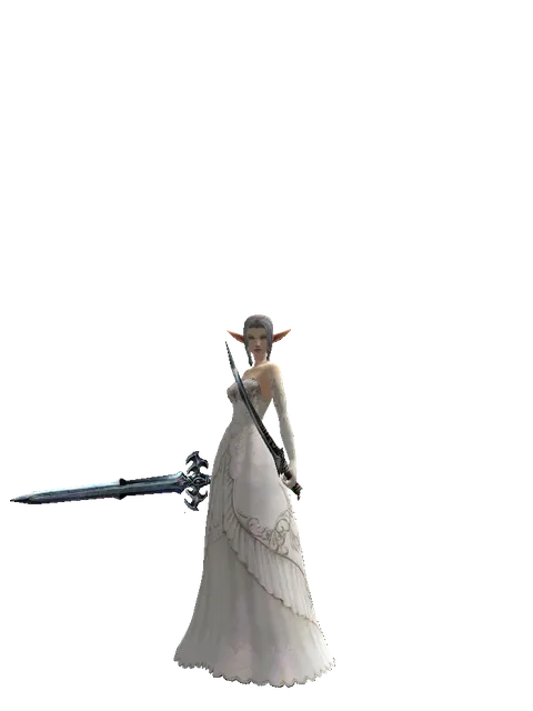 Caliburs*Samurai Long Sword on a female Elf, front view
