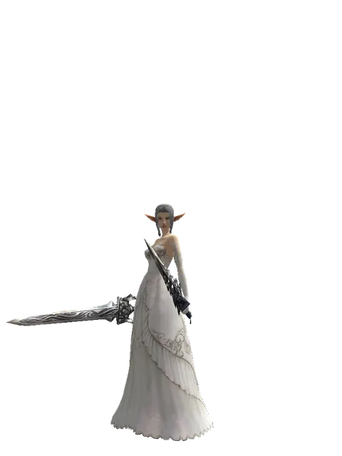 Damascus * Tallum Blade on a female Elf, front view