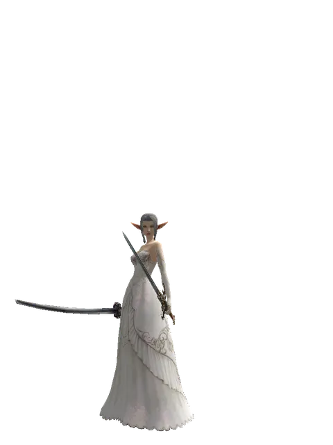 Katana*Raid Sword on a female Elf, front view