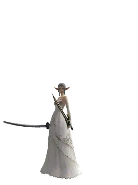 Katana*Sword of Delusion on a female Elf, front view