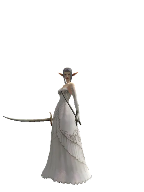 Saber*Bastard Sword on a female Elf, front view