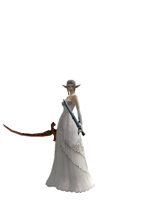 Shamshir*Caliburs on a female Elf, front view