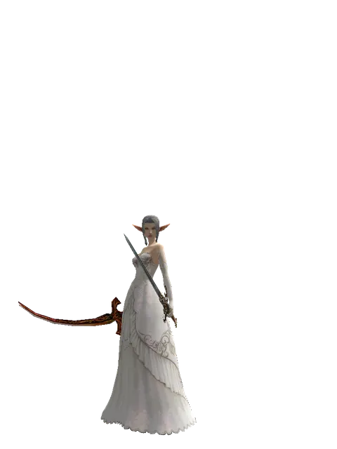 Shamshir*Raid Sword on a female Elf, front view