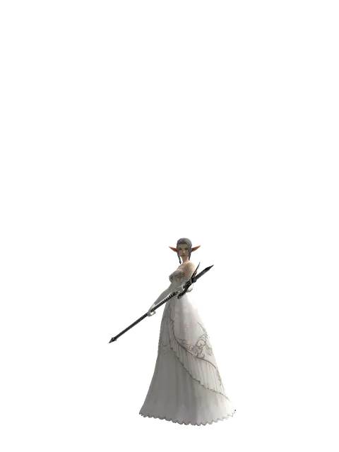 Guard Spear on a female Elf, front view
