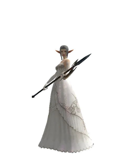 Halberd on a female Elf, front view