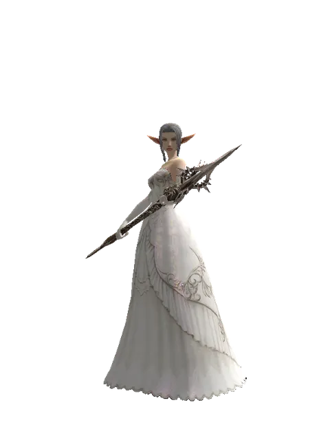 Infinity Spear on a female Elf, front view