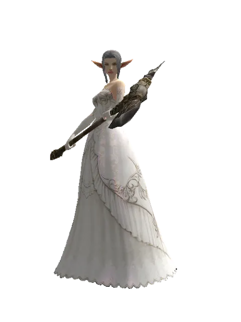 Orcish Poleaxe on a female Elf, front view