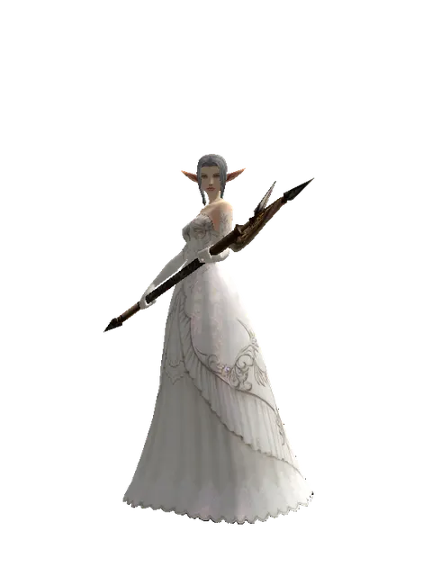 Poleaxe on a female Elf, front view